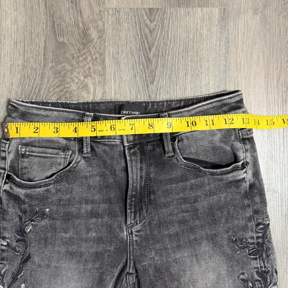 Driftwood Jackie Jeans Gray Floral Embroidered Skinny Crop 25 / 0 Boho Western - Picture 12 of 15